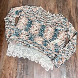 NWT! BKE Textured Knit Sweater with Lace Detail Sz S